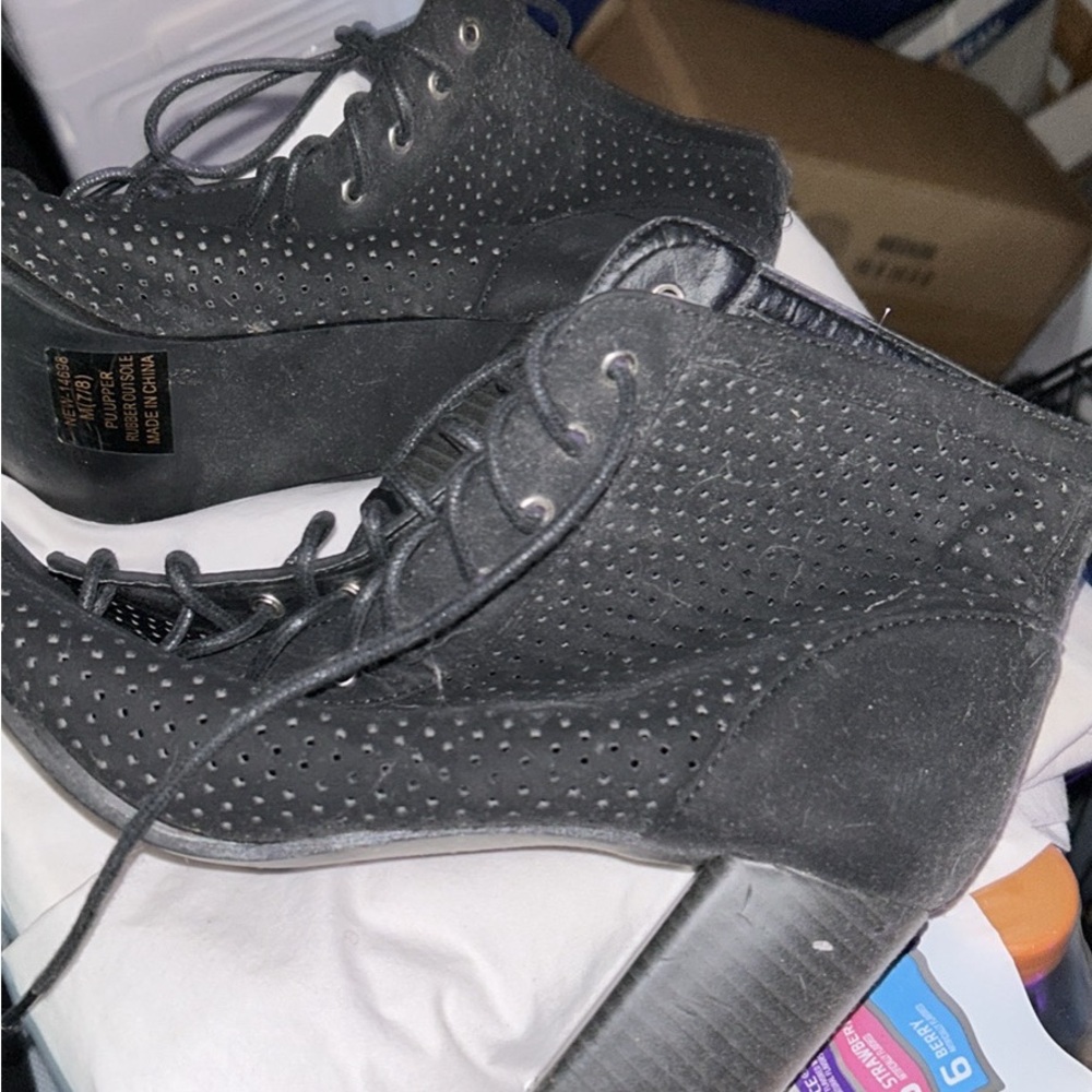 Black Lace-Up Boots with Textured Upper